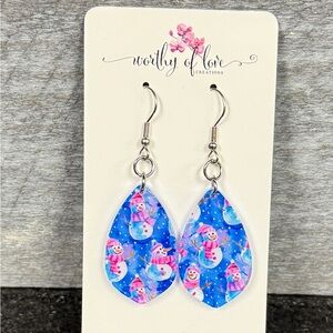 Snowman earrings, stainless steel and acrylic dangle drop earrings